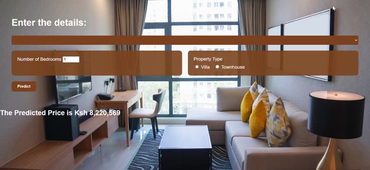 House price prediction app showing a predicted price in Kenya shillings