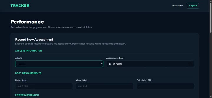 Athlete Tracker web app assessment form